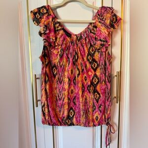 INC International Concepts Multicolor Ruffle Sleeve Blouse